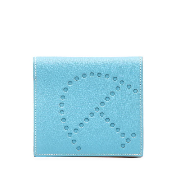 Hermes Evelyne Billfold Bifold Wallet Celeste Blue Chevre Mysore Women's HERMES
